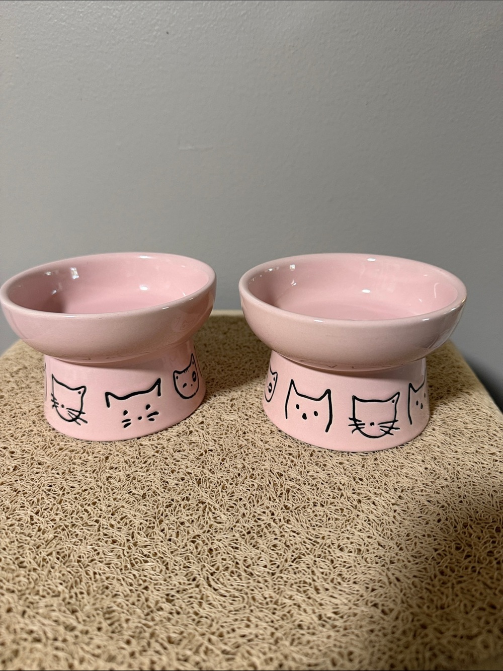Pink Cat  Food Ceramic Pet Bowls - Set of 2